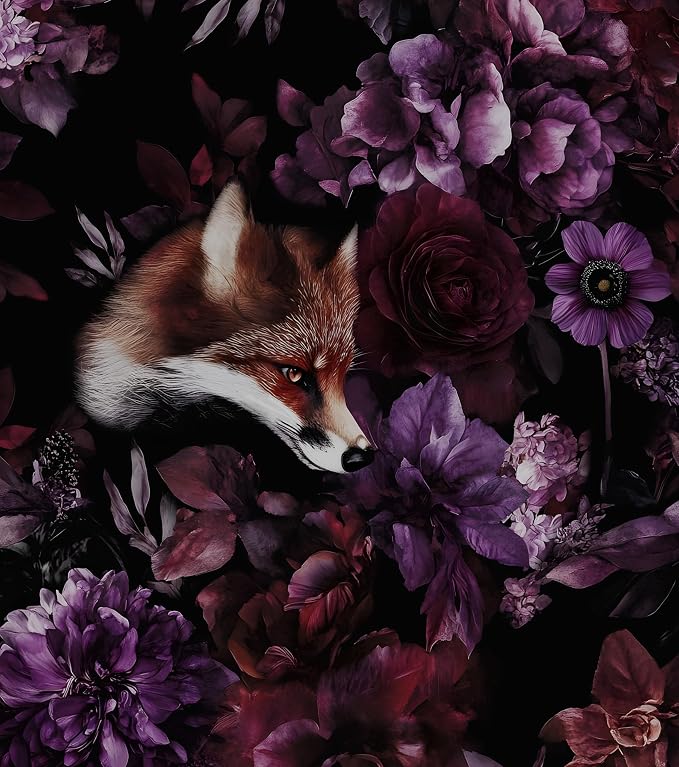 Gothic Black Red Fox Floral Wallpaper Peel and Stick 17.5"x118" | Self Adhesive/Removable/Waterproof/Thick Vinyl Vintage Contact Paper for Bathroom Bedroom Shelf Cabinet Drawer,Prepasted