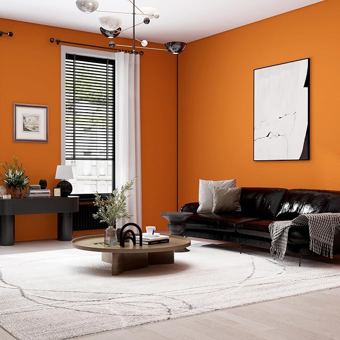 FUKU MON Vibrant Orange Peel and Stick Wallpaper 24" x 394" Solid Matte Contact Paper,Thick Removable Textured Wall Covering for Cabinets Accent Wall, Renter Friendly