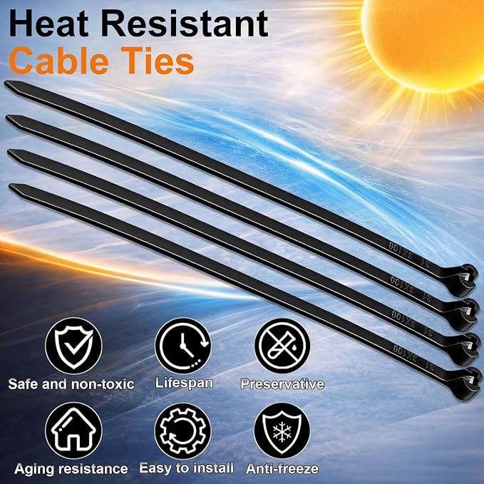 Blulu 200 Pcs 4 Inch Cable Zip Ties with Metal Tooth Stainless Steel Locking Device, Black Cable Ties, UV Resistant Wire Wraps Multi Purpose for Industrial Indoor Outdoor Use