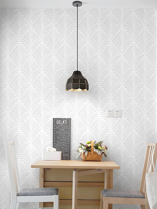 Safiyya Peel and Stick Wallpaper Boho 17.3"x196" Light Grey Geometric Modern Wall Paper Self Adhesive Removable Wallpaper for Bedroom Vinyl Rolls