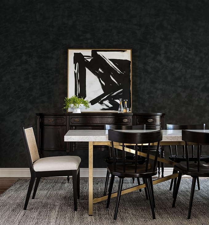 Yasinet Peel and Stick Wallpaper Black Removable Wallpaper Modern Black Contact Paper Dark Thicken Self Adhesive Textured Wall Paper for Cabinets Badroom Waterproof Vinyl 78.7"x 15.7"