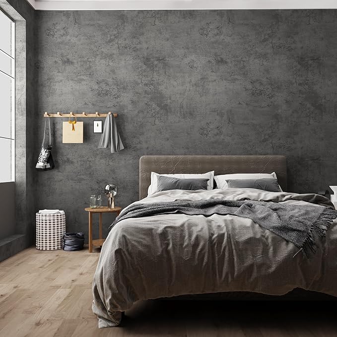 JSEVEM 31"×157" Dark Grey Concrete Contact Paper Self Adhesive Gray Faux Cement Wallpaper Peel and Stick Waterproof Industrial Matte Textured Vinyl Wrap for Office Bedroom Living Walls