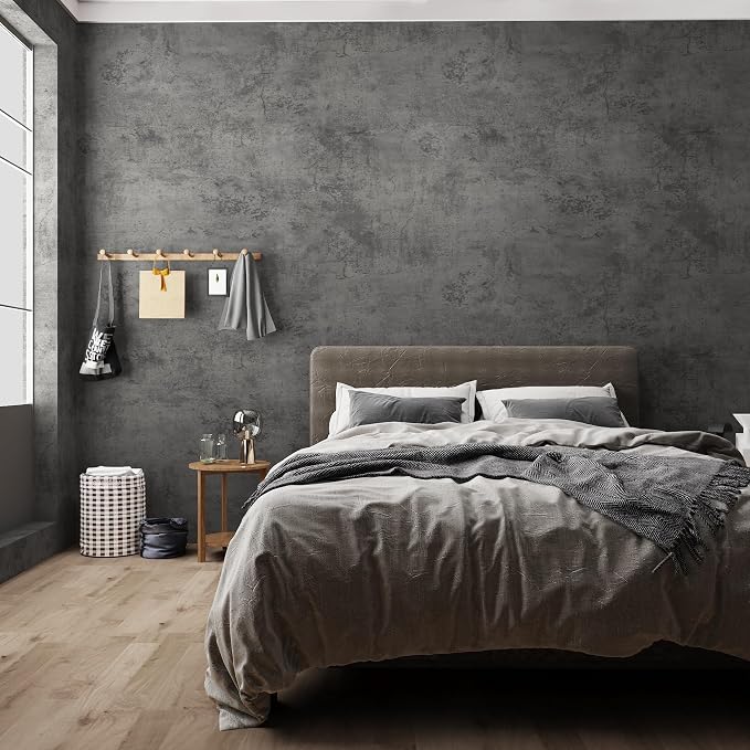 JSEVEM 24"×197" Dark Grey Concrete Contact Paper Self Adhesive Gray Faux Cement Wallpaper Peel and Stick Waterproof Industrial Matte Textured Vinyl Wrap for Office Bedroom Living Walls