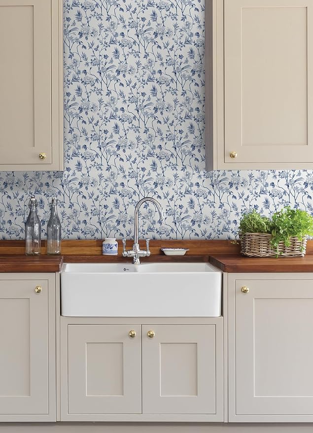 NuWallpaper Chinoiserie Garden Indigo Peel and Stick Wallpaper, NUS6363