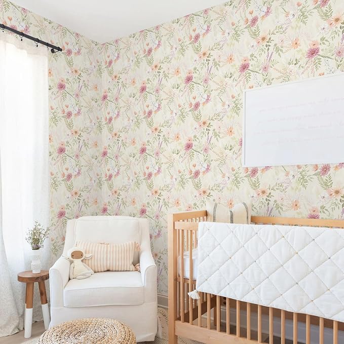 Dimoon Floral Peel and Stick Wallpaper Beige Boho Neutral Cottage Contact Paper Bathroom Cabinets Farmhouse Wall Paper Renter Friendly Removable Waterproof Kitchen Vinyl 197''x17.3''
