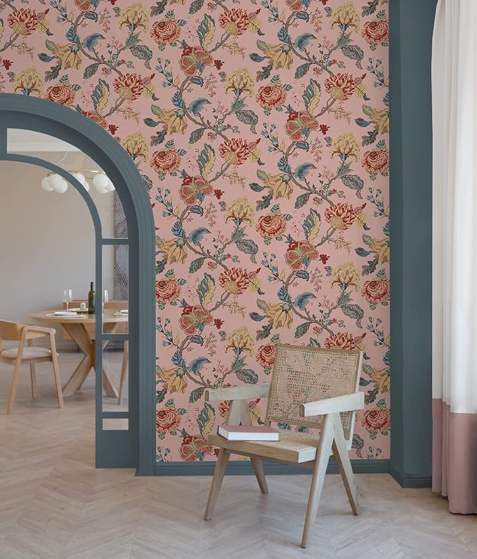 NextWall Kianna Jacobean Floral Peel and Stick Wallpaper (Blush)