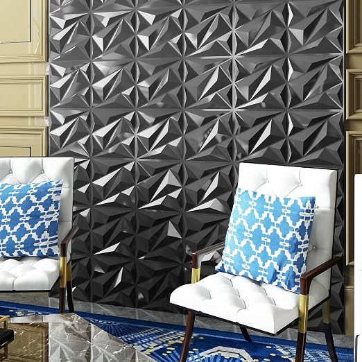 33 Pack 3D Wall Panel Diamond for Interior Wall Décor, PVC Textured Wall Panels, 12''x12'' Cover 32.Sq.Ft. Silver
