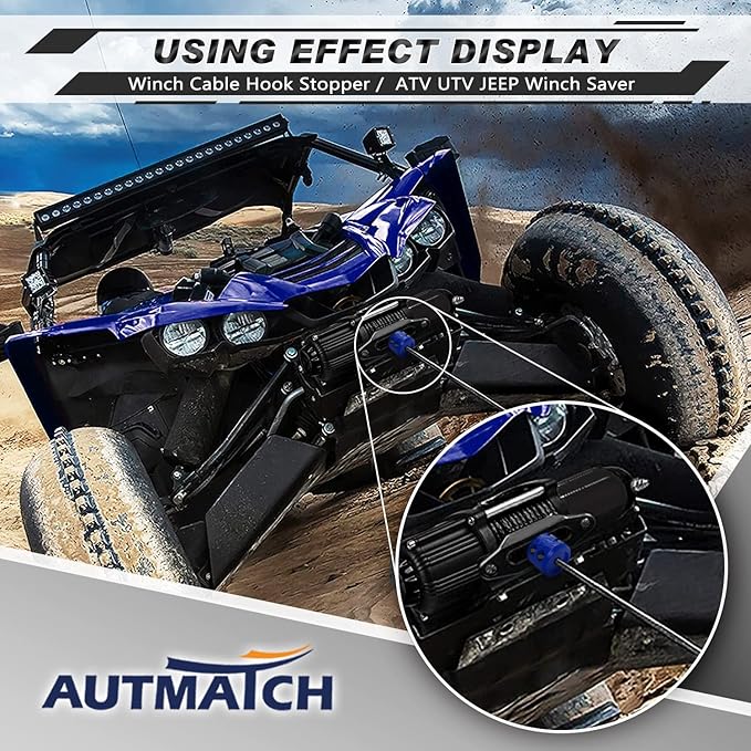 AUTMATCH Winch Cable Hook Stopper (1 Pack), Silicone Rubber Winch Stopper for Wire & Synthetic Rope, Winch Line ATV UTV, Shock Absorbent, Prevent Pulling Bounce and Abrasion, Blue