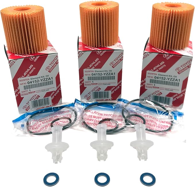 OEM GENUINE 04152-YZZA1 OIL FILTERS x 3 with APSG CRUSH WASHERS and FILTER CAP WRENCH | 2.5L 2.7L 3.5L Engine | Compatible with ES350, GS350 RX350, Camry, RAV4, Highlander, Sienna, Tundra, Tacoma +