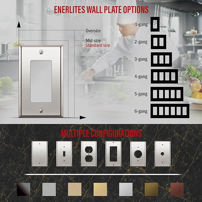 ENERLITES Decorator Switch or Outlet Metal Wall Plate, Stainless Steel 201, Corrosion Resistant, Size 1-Gang 4.50" x 2.76", 7731-PC, Polished Chrome, Silver