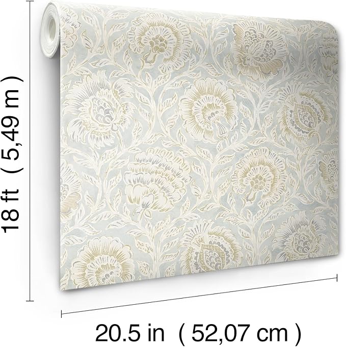 NuWallpaper x Nabela Noor Home Aliviya Mint Peel and Stick Wallpaper, Flowers, Transitional, Self-Adhesive, 20.5-in x 18-ft