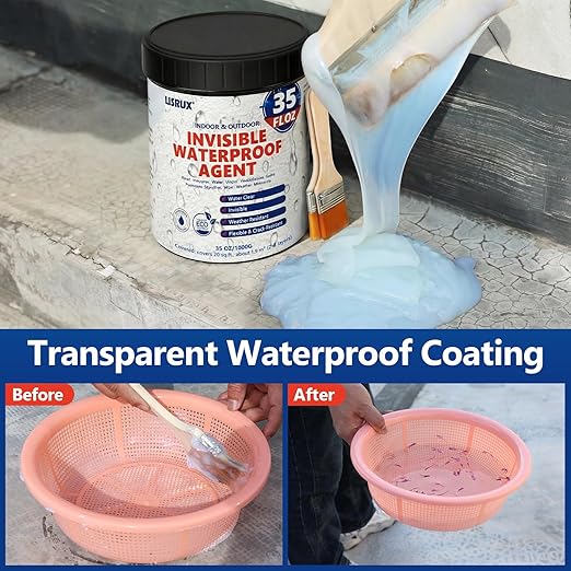 Waterproof Sealant 35 oz, Clear, Transparent Waterproof Coating, Water-Based Invisible Waterproof Agent for Roof, Wall, Garden, Terrace, Indoor and Outdoor Use