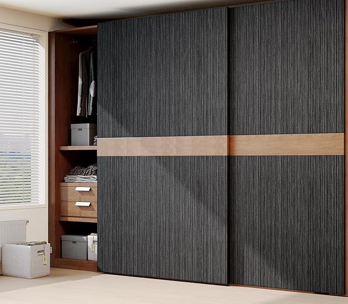 Black Grasscloth Peel and Stick Wallpaper Linen Textured 23.6"x787" Faux Grassweave Upgraded Thick Extra Large Self-Adhesive Neutral Contact Paper Vinyl Roll for Home Use