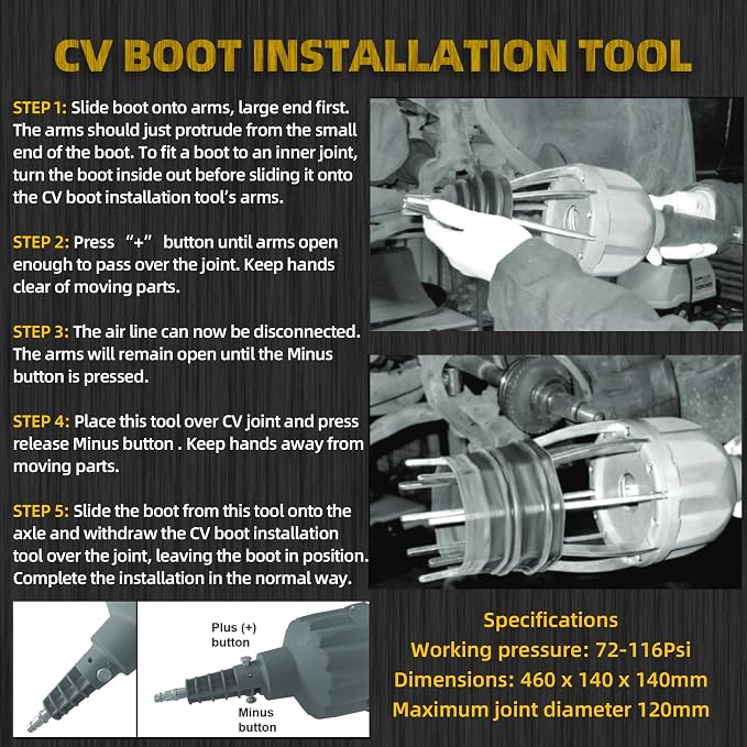 Dasbecan Upgraded Pneumatic CV Boot Expander Tool, CV Boot Installation Kit | Black Universal CV Boot Spreader for BMW UTV ATV, Basic Kit Includes 1 Boot and 2 Clamps, 4 1/4" NPT Air Hose Nipple