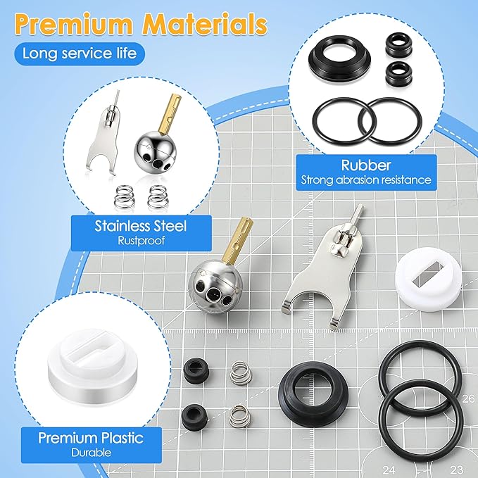 Dreyoo Single Handle Faucet Repair Kit with RP212 Stainless Steel Ball Valves and Knob Handles, Compatible with Delta/Peerless Single Handle Faucets, Replacement for RP77739 and 86971(1 Pack)