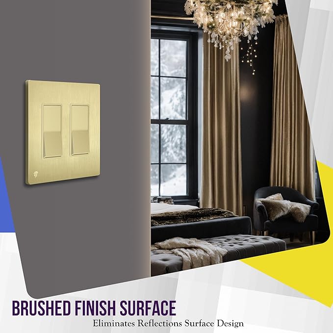 ENERLITES Elite Series Screwless Decorator Wall Plate Child Safe Outlet Cover, Size 2-Gang 4.68" H x 4.73" L, Unbreakable Polycarbonate Thermoplastic, SI8832-BGD-10PCS, Brushed Gold 10 Pack