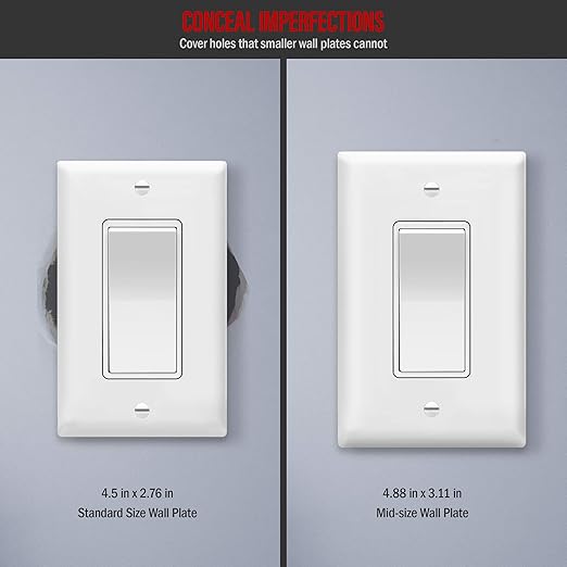 ENERLITES Decorator Light Switch, Single Pole, 15A 120-277V, Grounding Screw, Residential Grade, UL Listed, 91150-WMWP-10PCS, White with Mid-Size Wall Plates, 10 Pack