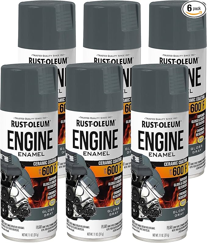 Rust-Oleum 366435-6PK Engine Enamel Spray Paint, 11 oz, Gloss Gray, (Pack of 6)