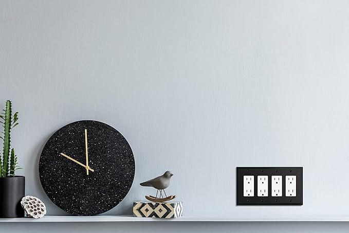 Henne Bery Modern Edge Decorative Wall Plate Switch Plate Outlet Cover, Durable Solid Zinc Alloy (Quad Decorator, Matte Black)