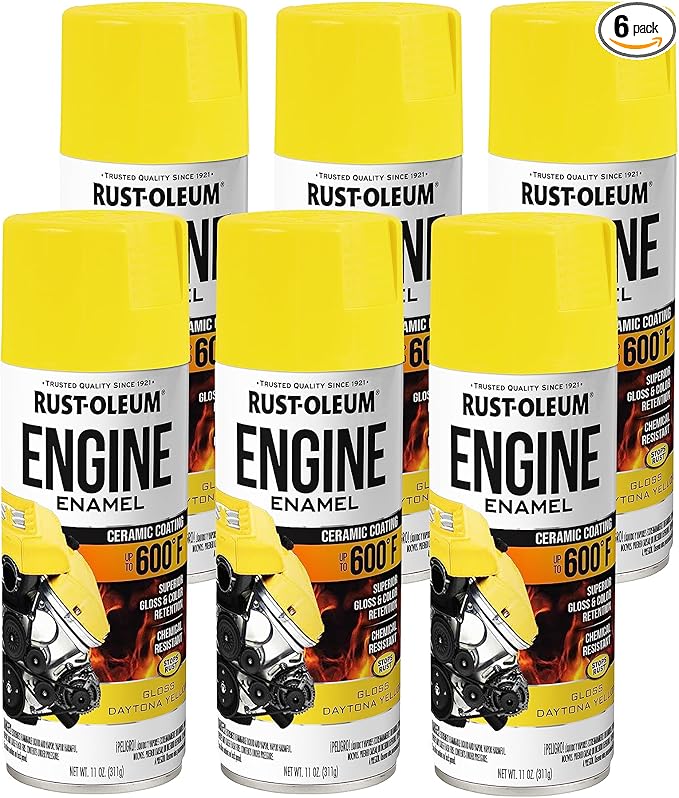 Rust-Oleum 366434-6PK Engine Enamel Spray Paint, 11 oz, Gloss Yellow, 6 Pack