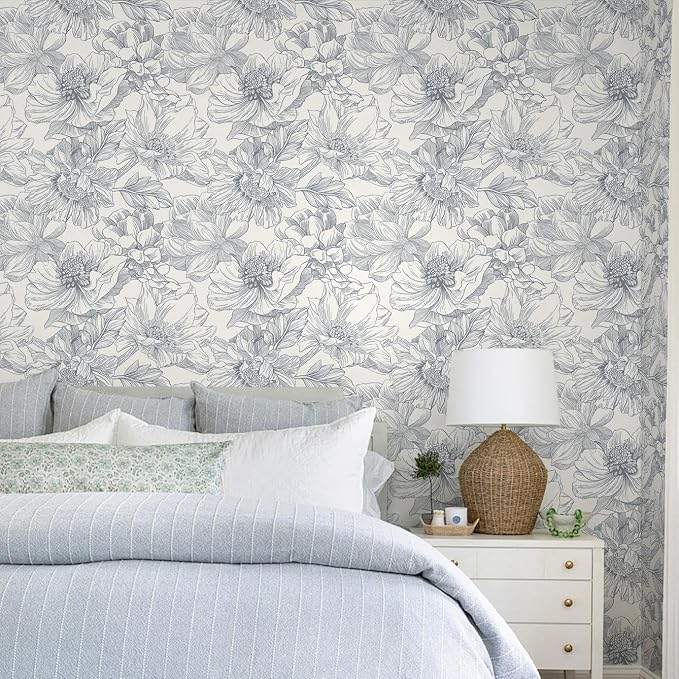 394"x17.3"Retro Style Grey Floral Line Wall Paper Home Decoration