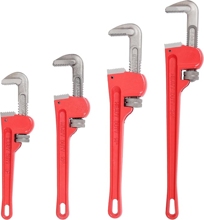 4Pcs 8&10&14&24-inch Straight Heavy Duty Pipe Wrench Set Plumber Adjustable Water Alloy Steel Grip Plumber's Wrench Plumbing Tools