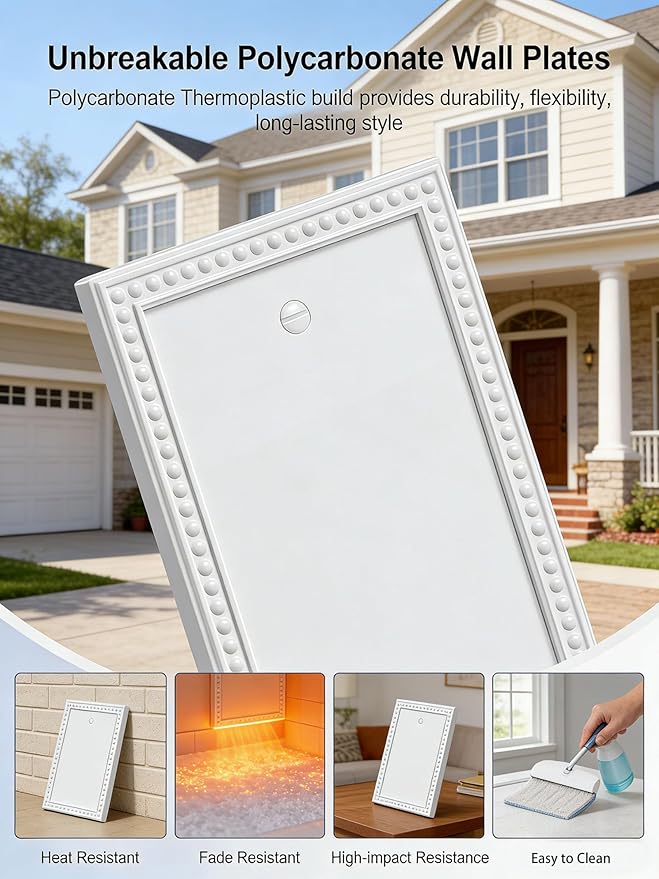 ZEFTV 20 Pack Mid-Size Blank Wall Plates 1-Gang blank Switch Outlet Electrical Cover Plate Unbreakable Thermoplastic Faceplate for Light Receptacle Outlet Switch, Classic Beaded Relief Design, White