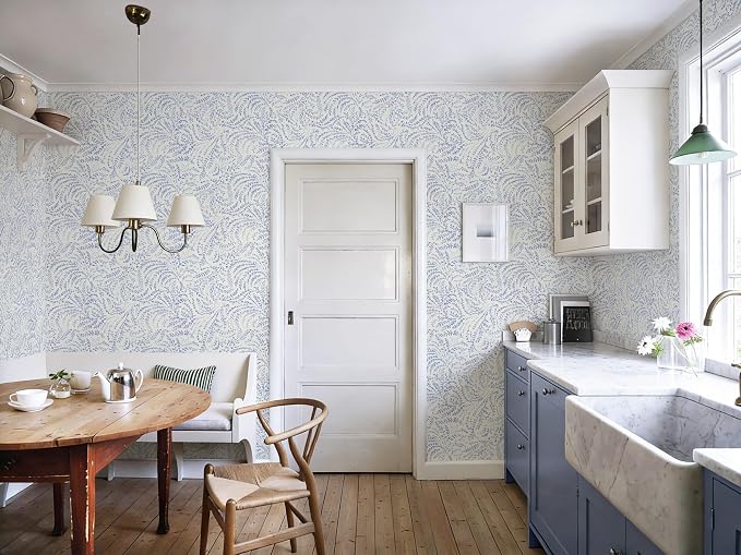 Heroad Peel and Stick Wallpaper Boho Blue Contact Paper Modern Botanical Wall Paper Waterproof Self Adhesive Removable Wallpaper for Bathroom Bedroom Kitchen Living Room Vinyl 17.3"x78.7"