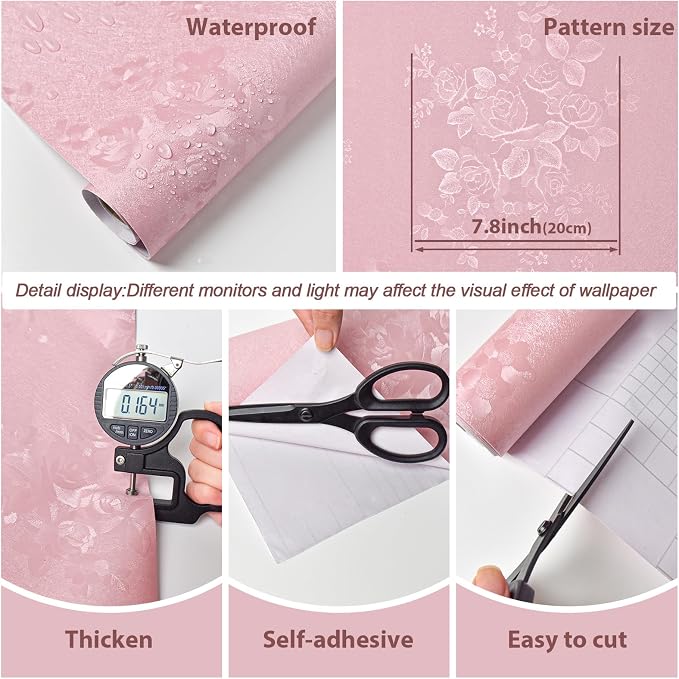Silk Pink Peel and Stick Wallpaper Embossed Floral 118in 17.7in | Textured Vinyl Wallpaper,Self Adhesive Removable,Perfect for Bedroom Girls Kids Room,Gift Paper,Easy to Use