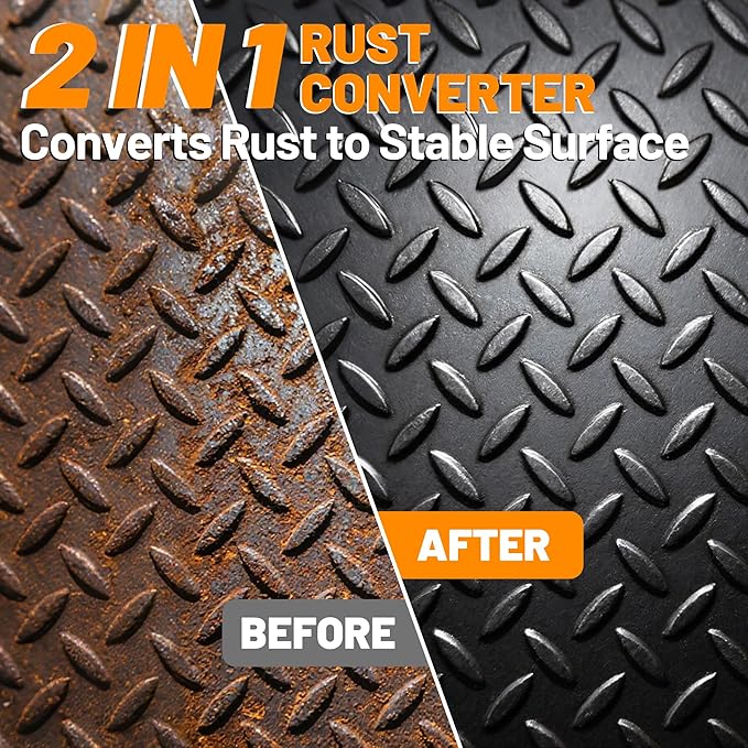 2-in-1 Rust Converter & Metal Primer, 35oz Matte Black Rust Inhibitor Paint for Metal, Ultra Automotive Rust Reformer & Seal, Heat Resistance Trailer Paint for Chassis, Frame, Marine, Industrial