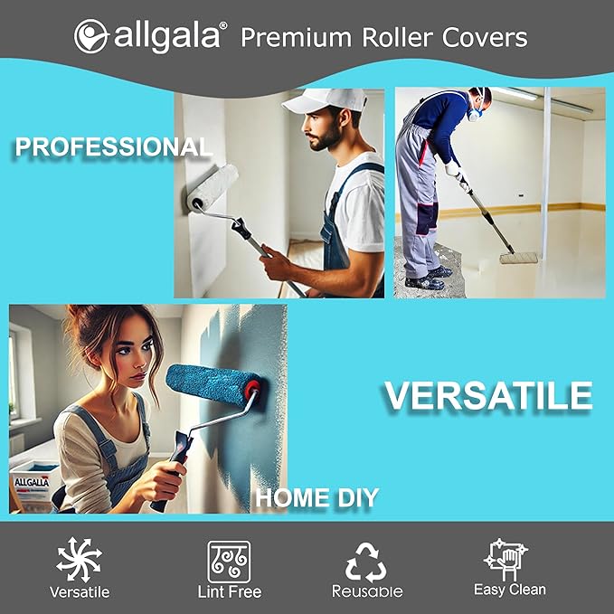 Allgala Paint Roller Covers, 6 Pack 9 Inch Shedless Lint Free Painter Roller Covers 1/2 in Roller Naps for Paint Roller Kit