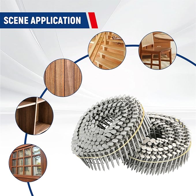 3600 Count Stainless Steel Siding Nails 15-Degree Collated Wire Coil 1-1/4 Inch, 0.09 Inch Ring Shank Siding Nails