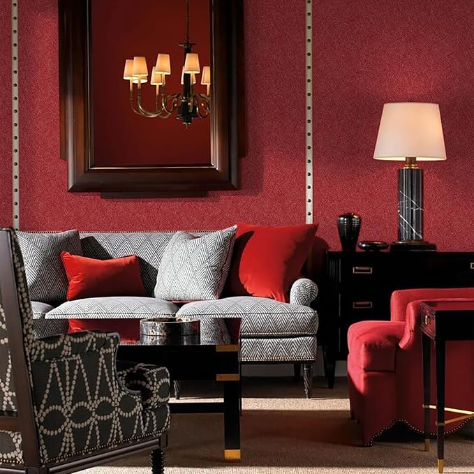 Dark Red Peel and Stick Self Adhesive Wallpaper Embossed Silk Contact Paper | 15.7" X 118" Removable Waterproof Bathroom Countertop Contact Paper Kitchen Vinyl Wrap for Cabinet Wall Cover