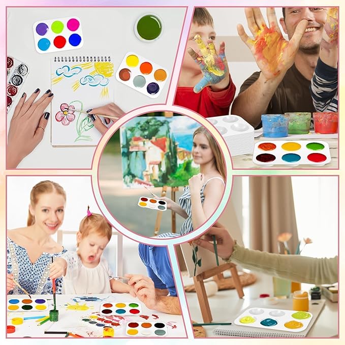 30 PCS White Plastic Watercolor Palette, 6 Well Rectangular Paint Palettes, Paint Tray Palettes, Paint Trays for Kids, for Painting, DIY Craft, Art Painting Class