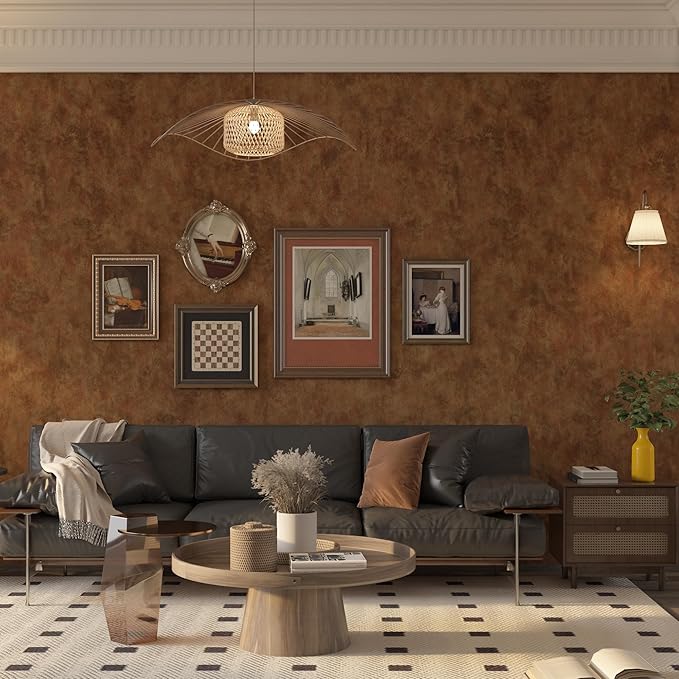 Wall Paper Peel and Stick Modern Mid Century Wallpaper Gold/Orange/Brown/Copper Wallpaper Industrial Concrete Cement Contact Paper 31.5"x158" Rust Metallic Wall Covering for Bedroom Kitchen Walls