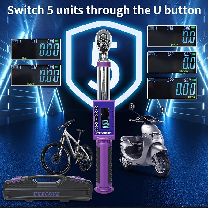 Digital Torque Wrench 3/8 Drive, (3.7-44.2 FT-LB/5-60N.M) ±2% High Accuracy Digital Torque Wrench, With Vibration, Buzzer and LED Alert