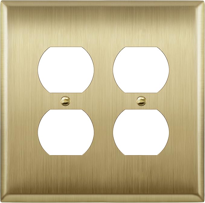 ENERLITES Dual Duplex Receptacle Metal Wall Plate, Stainless Steel Outlet Cover, Corrosion Resistant, Mid-Size 2-Gang 4.88" x 4.92", Stainless Steel 201, 7722M-BB, Brushed Brass