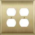 ENERLITES Dual Duplex Receptacle Metal Wall Plate, Stainless Steel Outlet Cover, Corrosion Resistant, Mid-Size 2-Gang 4.88" x 4.92", Stainless Steel 201, 7722M-BB, Brushed Brass