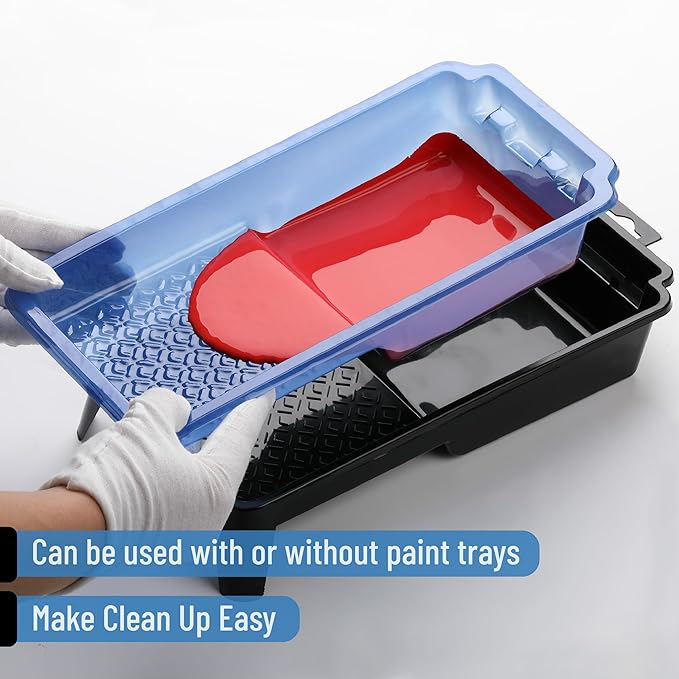 Bates- 4 Inch Paint Tray Set, 12 pcs, Black & Blue, 1x 4 Inch Paint Roller Tray, 10x Disposable Plastic Liners & 1x Roller Frame