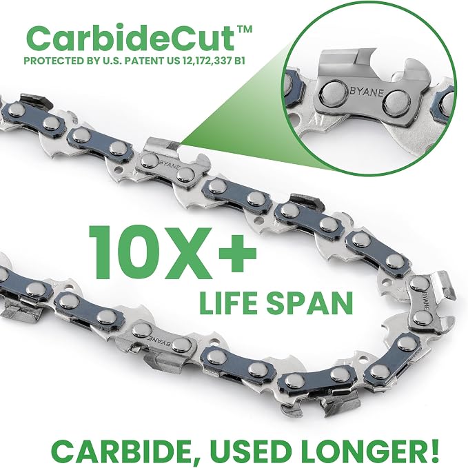 BYANE 18-Inch Carbide Chainsaw Chain 3/8"LP Pitch .050" Gauge 61 DL | Fits Stihl MS170, MS180, MS211, MS250, and 025 Models