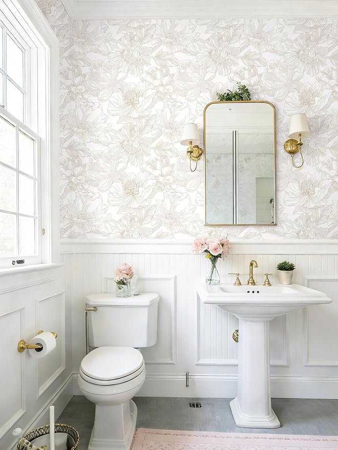 78.7"x17.3" Peel and Stick Wallpaper Floral Beige Neutral White Boho Contact Paper Modern Wallpaper Removable Self Adhesive Wall Paper Bedroom Bathroom Kitchen Thicken Waterproof Vinyl Roll