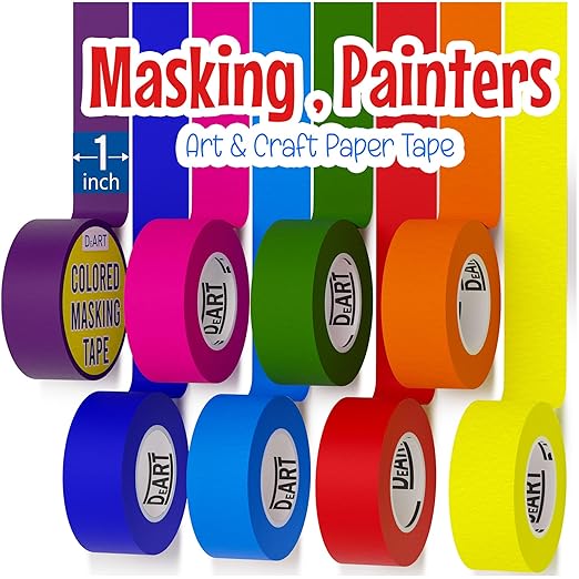 DEART 8X Colored Masking Tape, 33 Ft x 1 inch Colored Painters Tape for Arts & Crafts Labeling or Coding, Craft Supplies Color Tape Rolls, Colorful Masking Craft Tape, Lab Tape