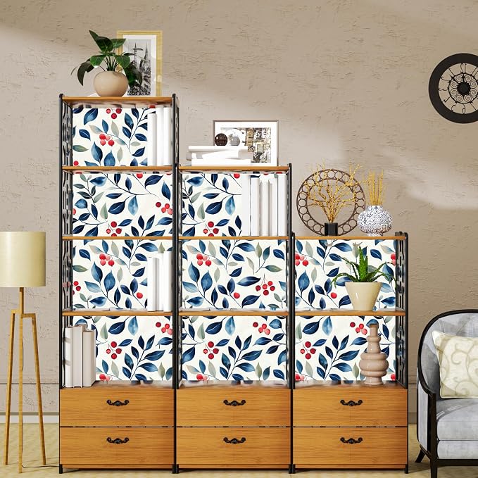 Danodoi Dark Blue Vintage Leaf Peel and Stick Wallpaper 17.5" x 118" | Waterproof Vinyl Self Adhesive Removable Renter Friendly Floral Contact Paper