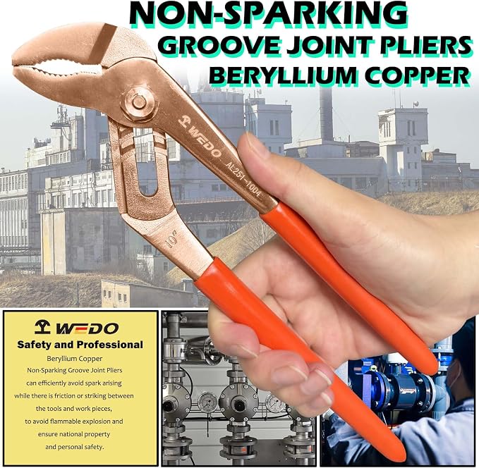 WEDO 14" Groove Joint Pliers,Tongue-and-Groove Pliers,Beryllium Copper,Non-magnetic,Length 350mm,Max jaw opening 55mm,DIN Standard, BAM & FM Certificate