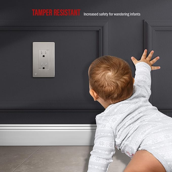 ENERLITES Elite Series Screwless Decorator Wall Plate Child Safe Outlet Cover, Gloss Finish, Size 1-Gang 4.68" H x 2.93" L, Unbreakable Polycarbonate Thermoplastic, SI8831-BNK, Brushed Nickel
