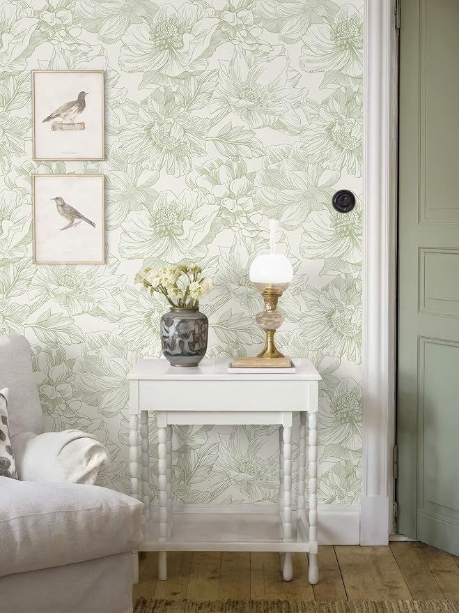Ismoon Vintage Floral Wallpaper Peel and Stick Beige and Green Contact Paper 17.3inx6.5ft Removable Self Adhesive Wall Paper for Bathroom Bedroom Cabinet Mural Wall Decor Vinyl Renter Friendly