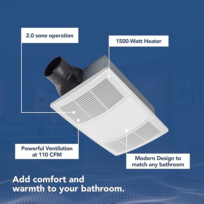 Broan-NuTone Non-Lit PowerHeat Bathroom Exhaust Fan and Heater, 110 CFM, 2.0 Sones, White