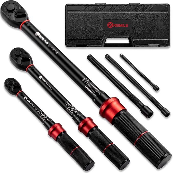 6Pcs 1/4 3/8 1/2-inch Drive Click Torque Wrench Set for Car Moto | Inch Pound Torque Wrench with Sockets (20-260 in.lb,5-45 ft.lb,10-170 ft.lb), Dual-Direction 72T, 3% Precision for Bike DIY