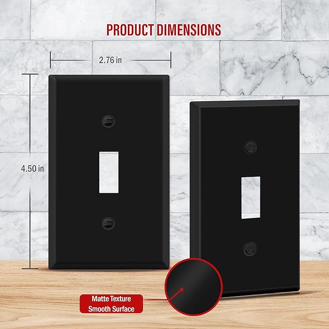 ENERLITES Toggle Light Switch Metal Cover Plate, Wall Plate, Corrosion Resistant, Standard Size 1-Gang 4.50" x 2.76", Powder Coated Stamped Steel, 7711-BM, Black Matte