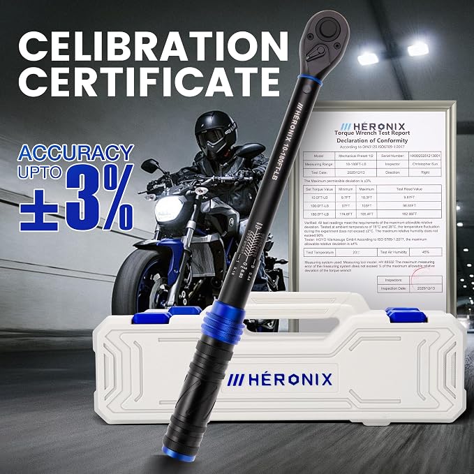 1/2 Inch Drive Click Torque Wrench, 10–180 Ft.Lb/13.6–244.0 Nm ±3% Accuracy, 72-Tooth Dual-Direction Ratchet, Adjustable Newton Meter Torque Wrenches for Motorcycle,Car & Bicycle Repair